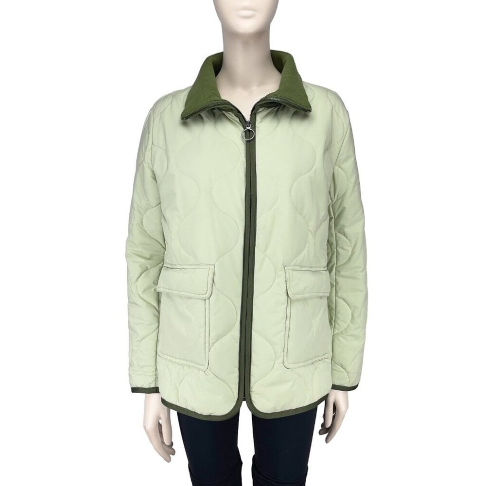 ELLEN TRACY Oversized Barn Light Weight Front Jacket Quilted Light Green sz M